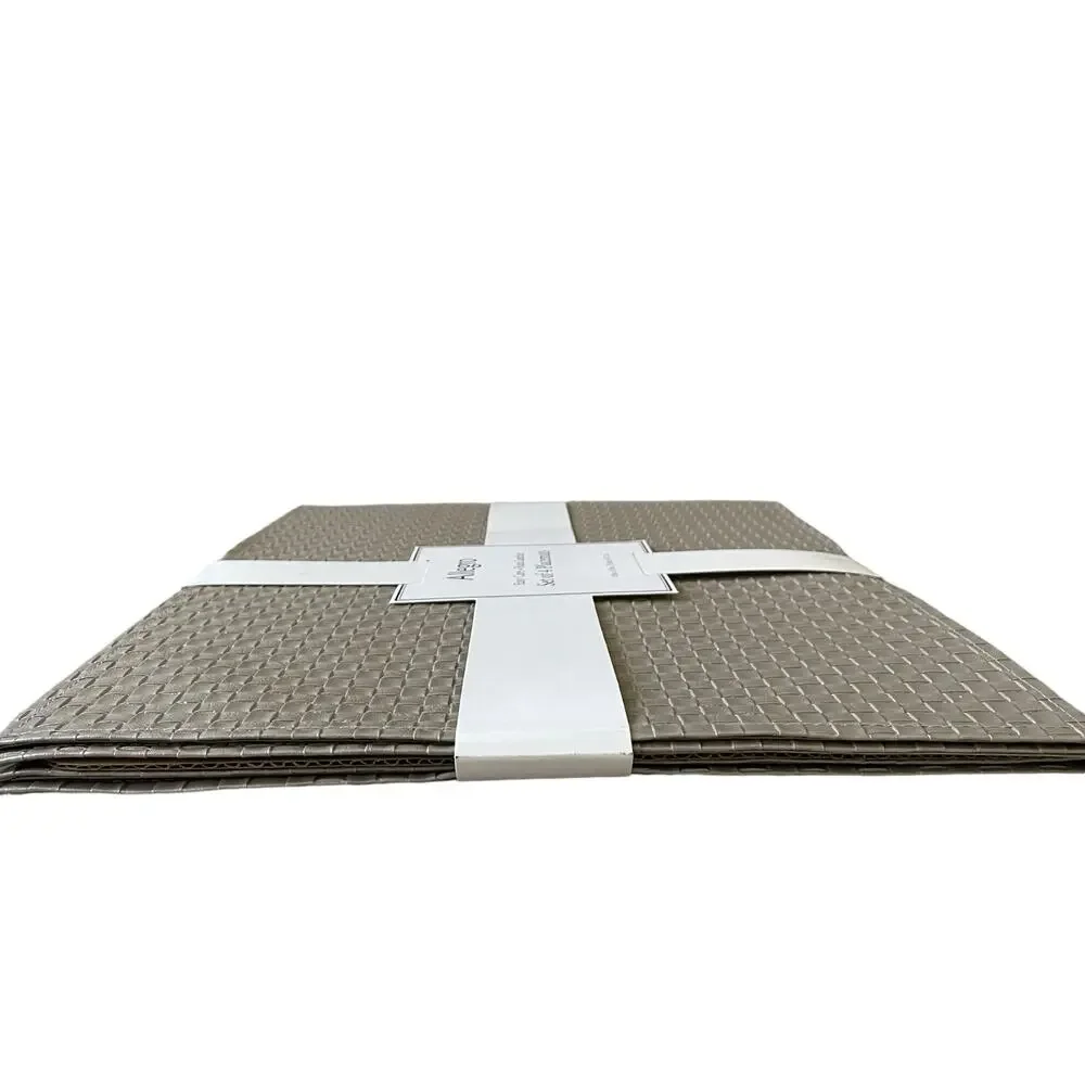 Allegro Metallic Silver Faux Leather Placemats 13x18 Set of 4 Holiday Glam NEW